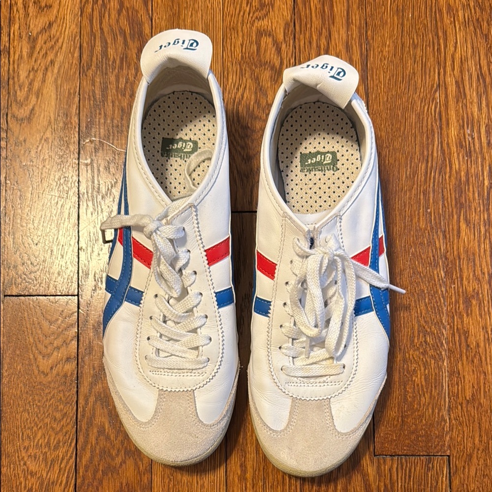 Onitsuka Tiger Men's White Sneakers with Blue and Red Accents